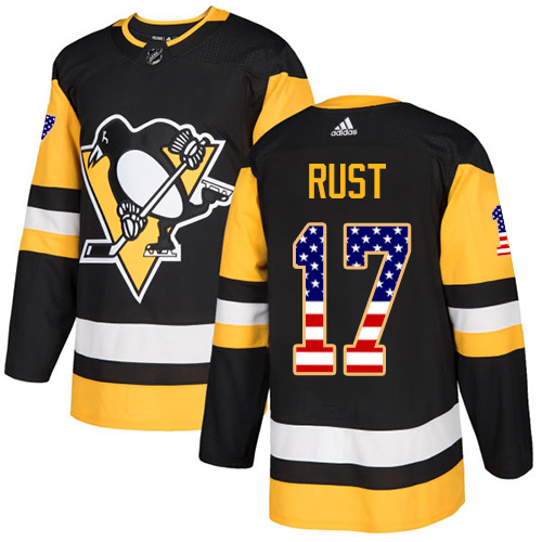 Adidas Penguins #17 Bryan Rust Black Home Authentic USA Flag Stitched NHL Jersey - Click Image to Close
